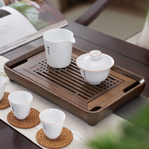 Han Tang tea tray solid wood household dry bubble table black walnut water storage small tray Chinese tea table kung fu tea set