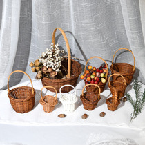 Woven rattan portable small basket mini straw hat small palm cute candy plastic car pure handmade basket