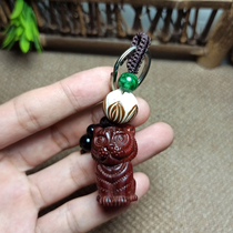 Natural red sandalwood carving Tiger pendant solid wood mahogany three-dimensional zodiac Tiger pendant Wood Wood keychain special price