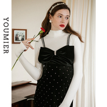 you mi er maternity autumn and winter New pregnant women half turtleneck base shirt inner fleece lining
