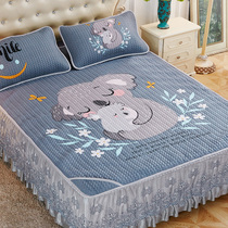 Tencel mat skirt type bedspread three-piece set bed set Ice Silk non-slip single piece with lace lace style summer summer