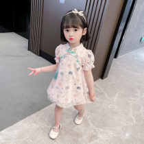 Girls dress summer 2021 new foreign style childrens skirt Korean version of the baby summer dress net red floral princess dress
