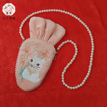 Curry home item little girl pearl belt diagonal bag antique mobile phone bag baby cute Chinese embroidery purse