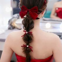 Retro Red Pearl big bow hairclip female wedding temperament Mori engagement clip headdress Korean hair accessories