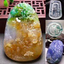 Jade landscape artistic conception brand pendant ice seed Green purple floating flower men and women models Qiaojiao line round brand pendant jade stone