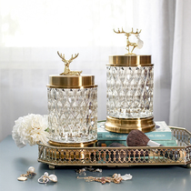 European-style elk storage jar living room metal glass jewelry jar creative candy jar American light luxury home decorations