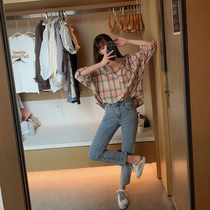 Sunscreen shirt female 2021 summer New loose Korean version of retro Hong Kong flavor Plaid wear thin long sleeve coat coat