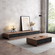 Nordic TV cabinet coffee table combination simple modern black wood furniture small apartment living room TV cabinet short cabinet