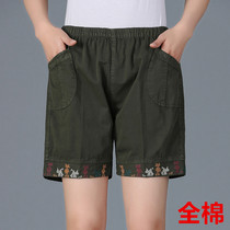 Mom shorts wear summer casual pants outside middle-aged womens five-point pants high-waisted elastic cotton pants for the elderly