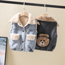 Boy cowboy vest autumn winter 2021 New Baby plus velvet shoulder baby boy foreign style thick vest coat tide