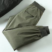 Waterproof and antifouling warm winter thick white duck down velvet knee pads men slim feet fashion high waist down pants