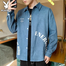 Playboy high-end shirt mens trend brand Korean printing long-sleeved shirt spring and autumn Japanese trend jacket inch shirt