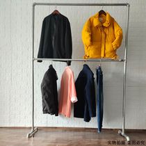 Thickened water pipe hanger clothing display rack double-layer iron floor rack retro gantry clothing store display rack