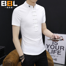 2021 Tang suit mens short-sleeved cotton linen T-shirt Chinese style vintage disc buckle shirt summer shirt linen National style sweatshirt