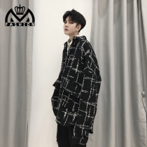 Fashion literary loose bat shirt Japan and South Korea trendy men wool coat personality Yuppie dark plaid mens shirt winter