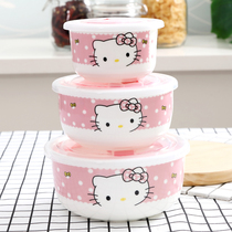 Microwave ceramic seal fresh Bowl Bone three-piece lid vacuum pao mian wan lunch box lunch box