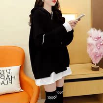  Loose fake two-piece maternity clothes medium-length hooded sweater womens early autumn 2021 design sense thin fashion maternity top