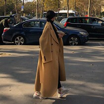 New woolen coat womens winter thickened Hepburn wind super long to ankle over knee woolen coat tall loose