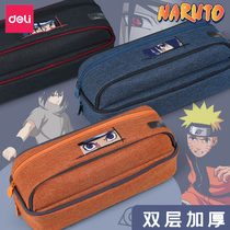 Del Pen Bag Cartoon Simple Pencil Box Multifunctional Primary School High School Students with Large Capacity Double-layer Stationery Box Boys and Girls Canvas Stationery Storage Bag Japanese Series 2021 New Popular