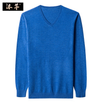 Mu wool coat mens v-neck spring and autumn middle-aged fathers outfit with wool Korean version of the base chicken heart collar thin sweater