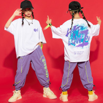 Street dance children Chaoking Spring Summer easing practice Purple Long Pants Girl Boy Hip Hop Jazz Dance Performance Suit