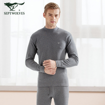  Seven wolves mens autumn clothes and pants set cotton basic thermal underwear Cotton autumn and winter cold-proof bottoming cotton sweater