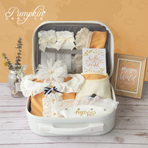 Baby gift box Mori female baby Summer spring autumn season orange orange dress cotton set Full Moon 100 year old gift
