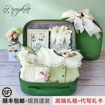 Baby Gift Box Spring Warm Flowers Bloom Baby Pure Cotton Concort Green Clothing Suite New Hundred Days Year Gift