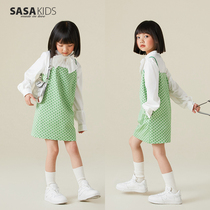 SASAKIDS Custom Shells Jacquard Cocoon Type Dress Girl Spring Dress Temperament Brief Wind Four-season Hanging Band Dress