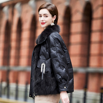 2021 new leather leather jacket down jacket fox fur stitching fashion loose winter coat fur women short tide