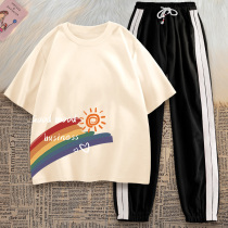 Short Sleeve Sports Casual Suit Women Summer Clothes 2022 New Summer Compassionate Pure Cotton Junior High School Students Two Sets of Women