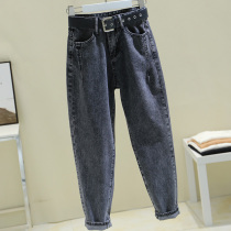 2021 new pants summer jeans womens size fat mm loose nine-point straight tube daddy pants fat sister Autumn