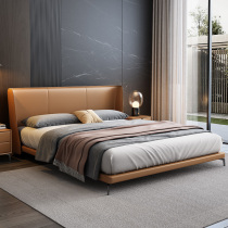 2021 New light luxury Italian minimalist leather bed neat edge Net Red Girl bed modern minimalist master bedroom Nordic wedding bed