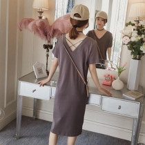 Pregnant summer t-shirt top out fashion cotton short maternity skirt summer v-neck summer dress