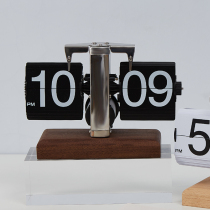 Creative personality black walnut mechanical automatic page turn clock tablepiece ornament home digital clock stand clock clock
