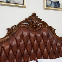 American solid wood bed European retro double bed carved bed leather bedroom furniture light luxury princess bed 1 8m wedding bed