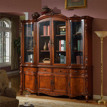 American solid wood four-door bookcase with door landing household European-style solid wood kitchen locker bookshelf study storage cabinet