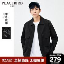 Taiping bird men's long sleeve shirt men's autumn new letter printing casual fashion loose outer wear shirt tide