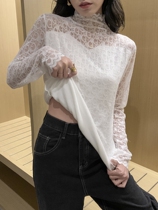 Love autumn and winter plus velvet thickened new inner lace base shirt female long sleeve Korean half high collar D-character mesh