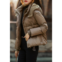 YRA362725VG] Warm warm grain fleece wool hat BC bead chain short white goose down jacket
