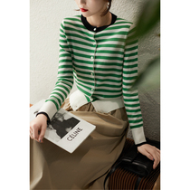 ZWI560611AG] little fresh and hit color streaks good for aging Yangzi yarn pure wool knit cardiolor