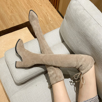Khaki boots women over knee boots coarse heel 2021 autumn and winter New velvet high boots female high heel stretch boots