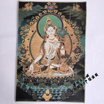 Tibetan Buddhist Silk Embroidery Nepal Thangka White Duomao Brocade Thangka Portrait Bodhisattva Statue