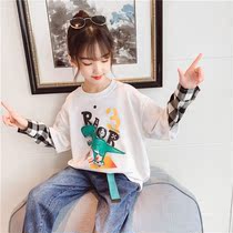 Girls long sleeve T-shirt 2021 spring dress new medium big child foreign style coat girl spring and autumn loose childrens base shirt