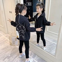 Girls autumn hooded coat 2021 new fashion foreign style childrens girls spring and autumn jacket childrens coat tide