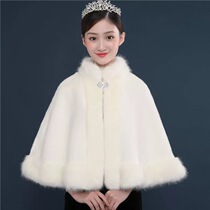 Bride wedding dress woolen cape coat wedding bridesmaid dress shawl fur warm thick white Autumn Winter