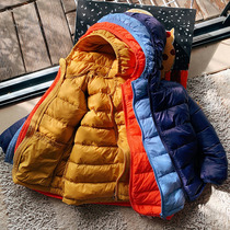 Boy light and thin down clothes liner white duck suede children thin with cap cotton clothes autumn and winter CUHK child short jacket tide