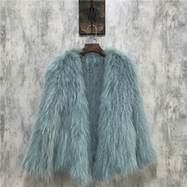 Professional woven net red same double-sided woven V-collar front long and back short irregular skinny raccoon fur fur coat