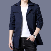 Rich bird spring windbreaker mens medium-long business jacket Young and middle-aged trend jacket casual loose mens clothing