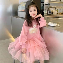 Girls dress Dress Baby Spring Dress Sweatshirt Dress Child Princess Dresses Big Boy Fluffy Mesh Yarn Long Dress Cake Dresses